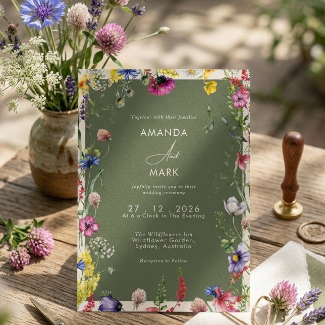 Spring Boho Chic Colourful Wildflower Wedding  Invitation (Creator Uploaded)