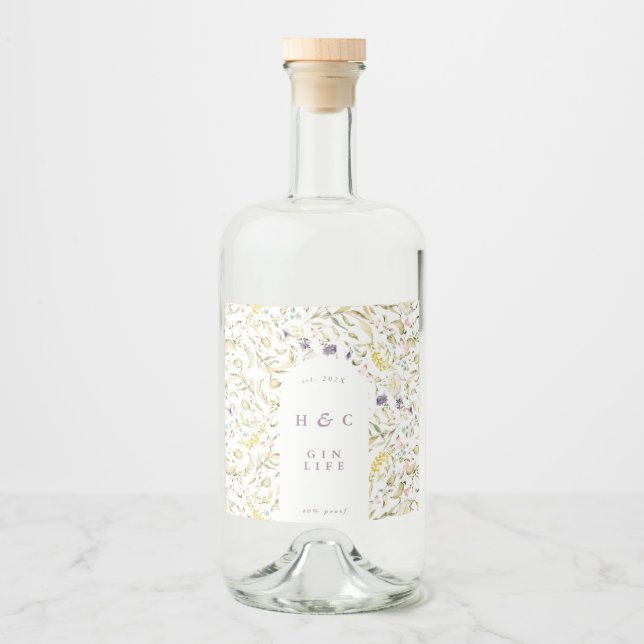 Spring Boho Wildflower Pampas Gin Liquor Bottle Label (Front)