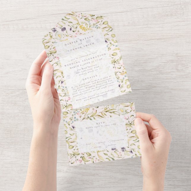 Spring Boho Wildflower Pampas Wedding All In One Invitation (Tearaway)