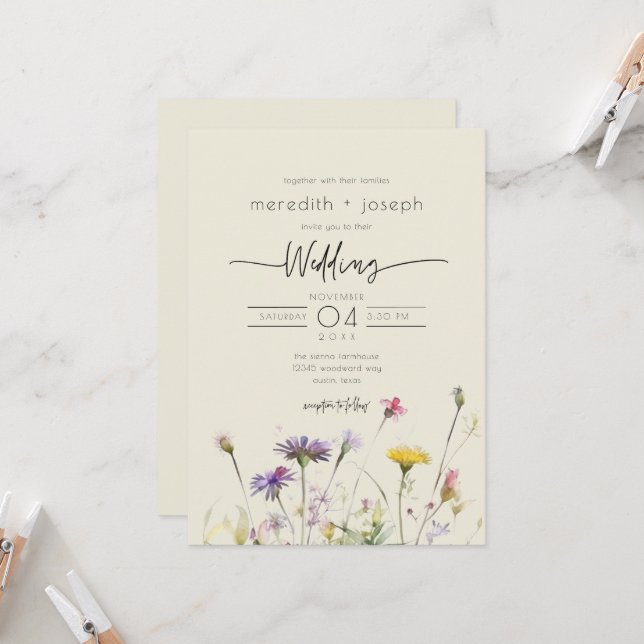 Spring Boho Wildflower Wedding Invitation (Front/Back In Situ)