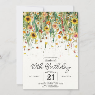 Spring Boho Wildflowers 40th birthday Invitation