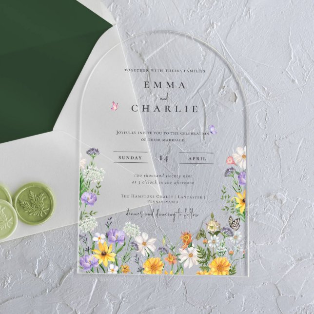 Spring Boho Wildflowers Wedding Acrylic Invitations (Creator Uploaded)