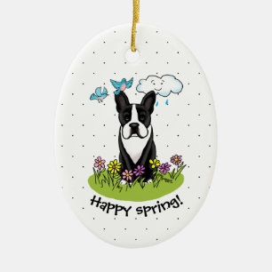 Spring Boston Terrier (black) Cute dog Ceramic Ornament