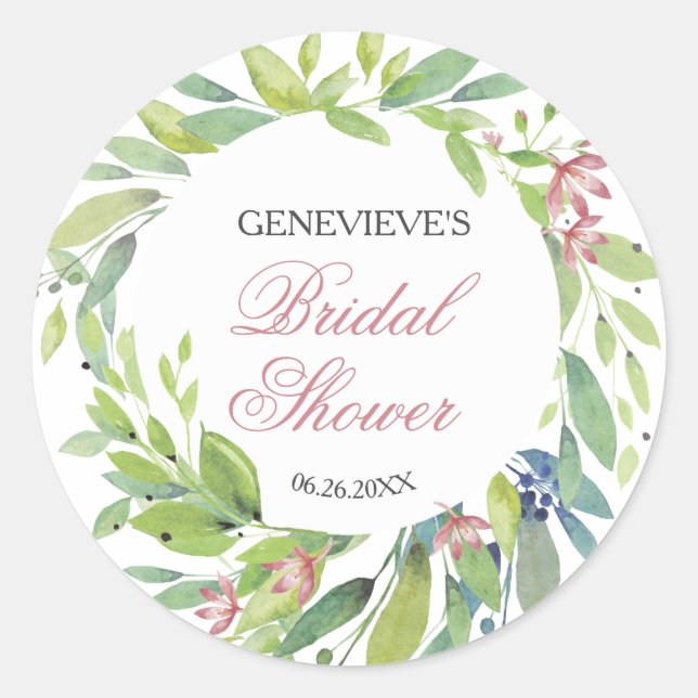 Spring Botanical Blush Pink Bridal Shower Classic Round Sticker (Front)