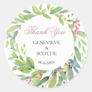 Spring Botanical Blush Pink Wedding Thank You Classic Round Sticker