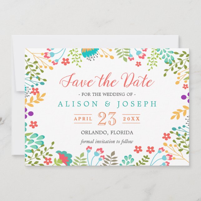 Spring Botanical Floral Turquoise | Save the Date (Front)