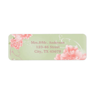 Spring Botanical mint pink peony wedding Return Address Label