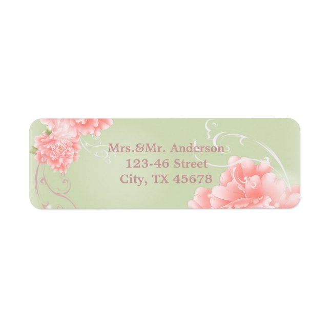 Spring Botanical mint pink peony wedding Return Address Label (Front)