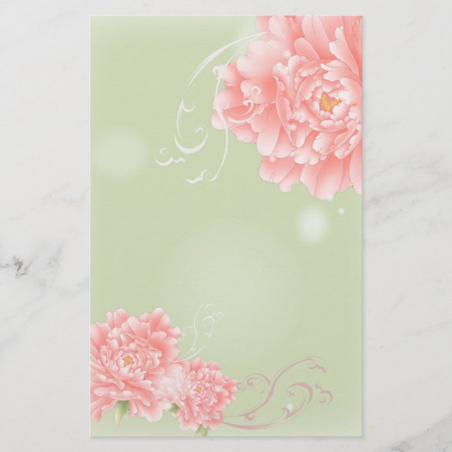 Spring Botanical mint pink peony wedding Stationery (Front)