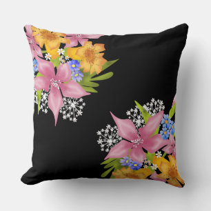 Spring bouqet floral flowers pink yellow blue whit cushion