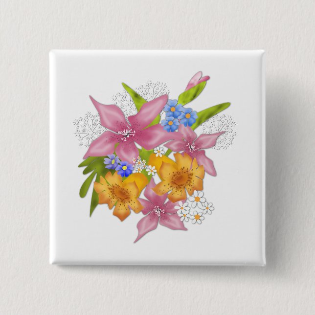 Spring bouquet 15 cm square badge (Front)