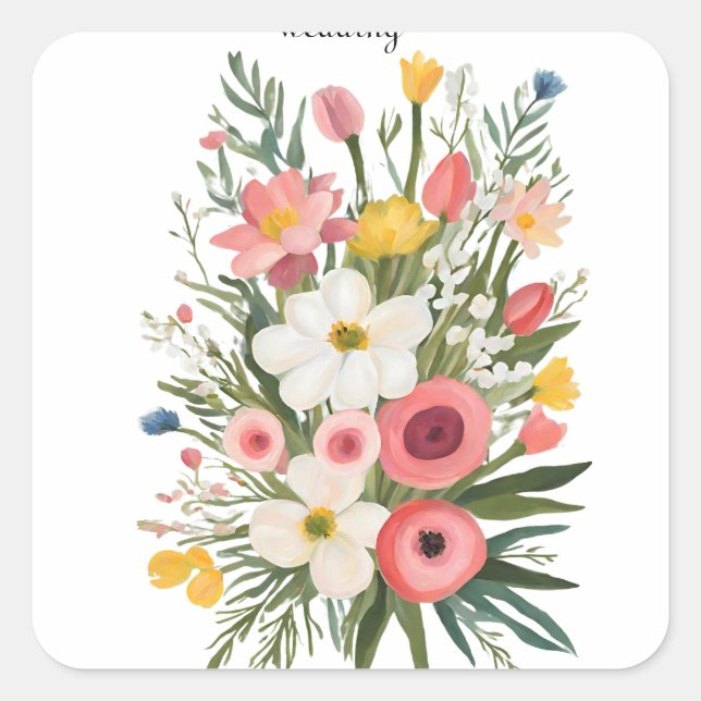 Spring Bouquet Bloom  wedding Square Sticker (Front)