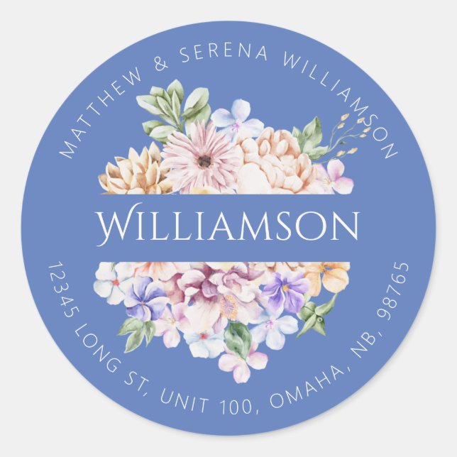 Spring Bouquet Blue Classic Round Sticker (Front)