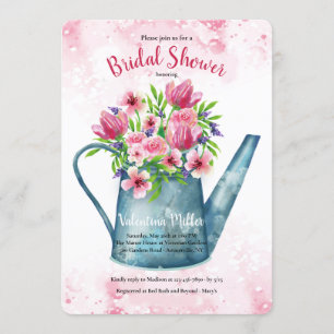 Spring Bouquet in Watering Can Bridal Shower Invitation