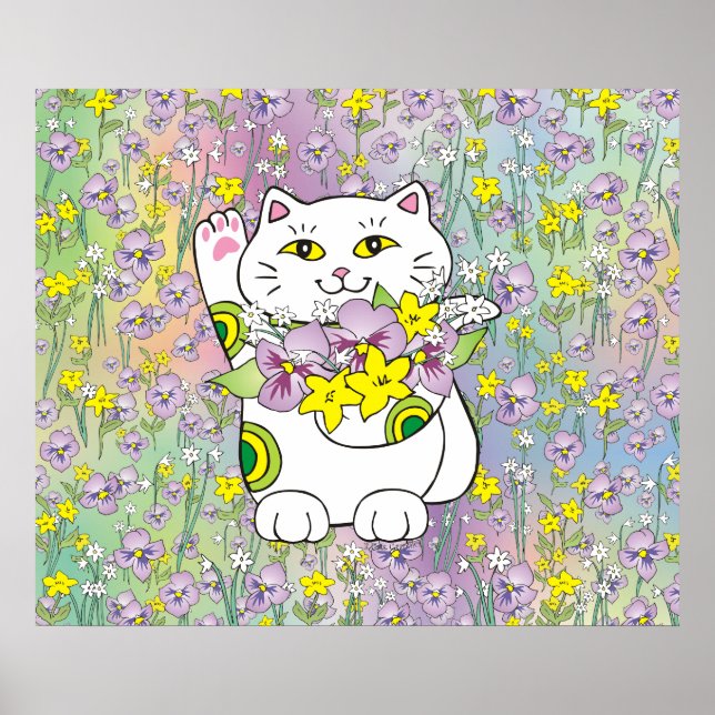Spring Bouquet Maneki Neko (Lucky Cat) Poster (Front)