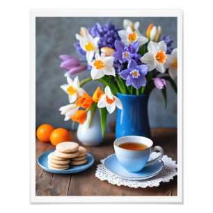 Spring Bouquet of Daffodils Hyacinths Teacup Photo Print