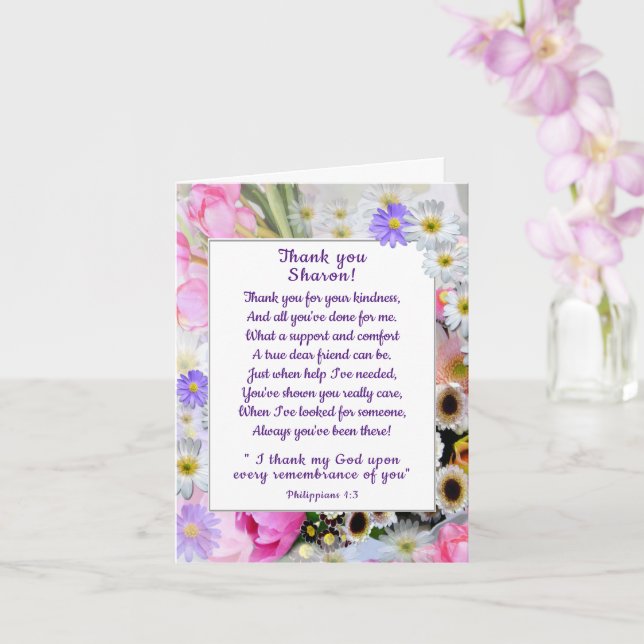 Spring Bouquet Thank You Christian Friend Card (Orchid)