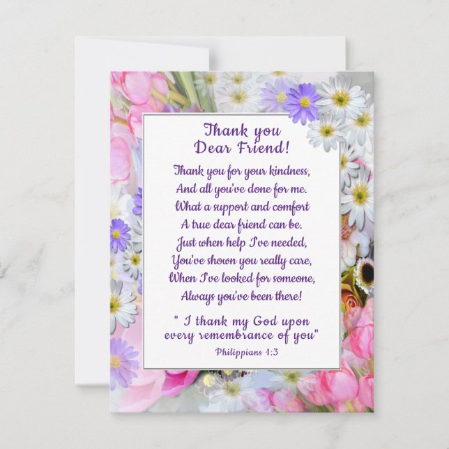 Spring Bouquet Thank You Christian Friend Card (Front)