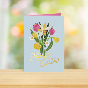 Spring Bouquet Tulip Daffodil Easter Foil Holiday Card