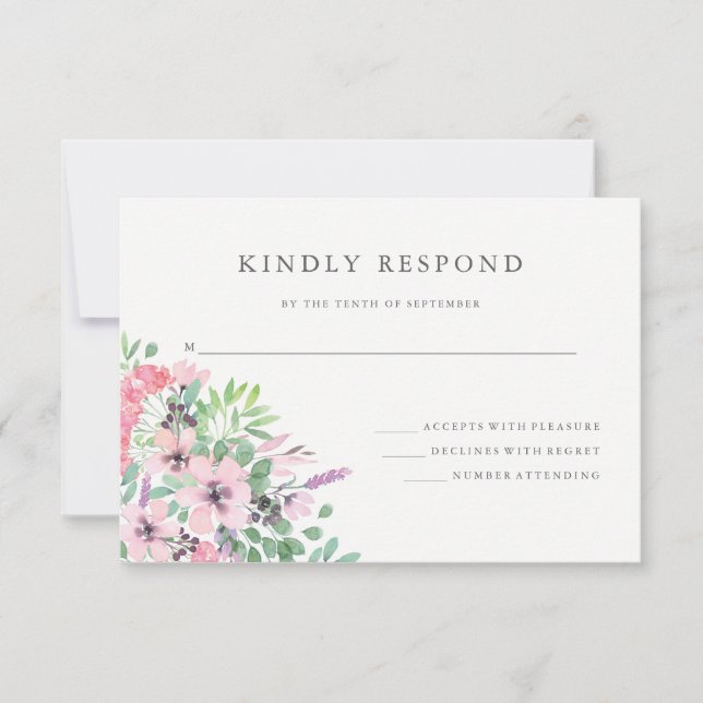 Spring Bouquet | Watercolor Floral Wedding RSVP Card (Front)