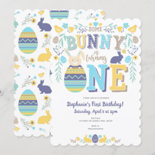 Spring, boy 1st birthday, Easter, Bunny Invitation