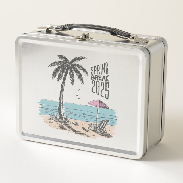 Spring Break 2025 Beach Vibes Metal Lunch Box (Front)