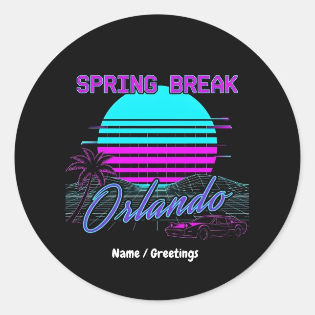 Spring Break 2026 Orlando After Dark Retro Synth Classic Round Sticker (Front)