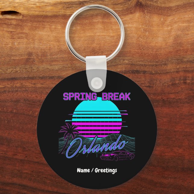 Spring Break 2026 Orlando After Dark Retro Synth Key Ring (Front)