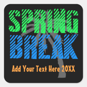 Spring Break Custom Neon Souvenir Square Sticker