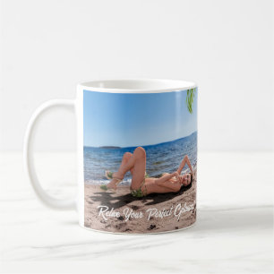 Spring Break Girl Lying on Sandy Beach Coffee Mug
