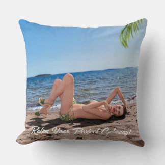 Spring Break Girl Lying on Sandy Beach Cushion