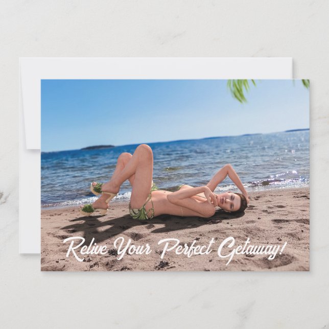 Spring Break Girl Lying on Sandy Beach Holiday Card (Front)