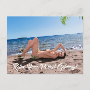 Spring Break Girl Lying on Sandy Beach Postcard