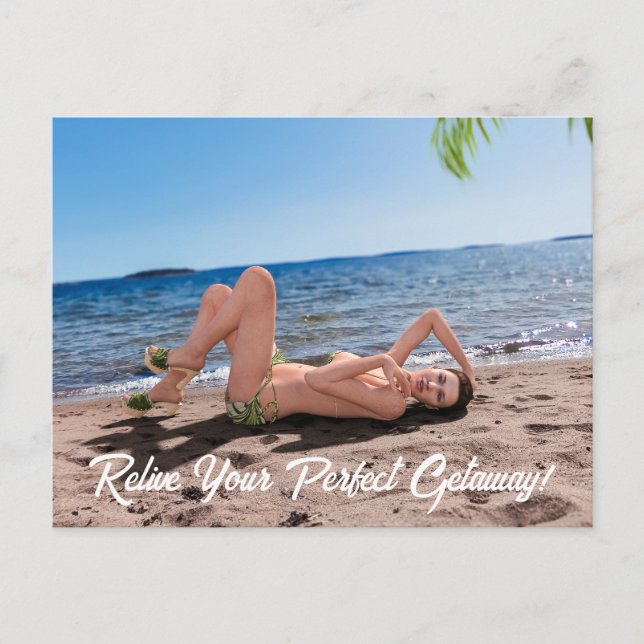 Spring Break Girl Lying on Sandy Beach Postcard (Front)