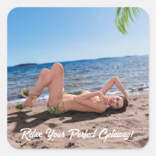 Spring Break Girl Lying on Sandy Beach Square Sticker