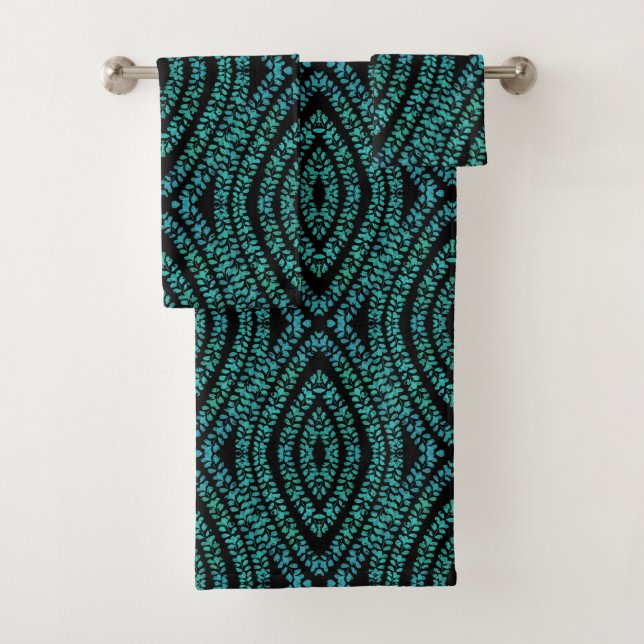 Spring Break Leaves Turquoise Coloured Art Design Bath Towel Set (Insitu)