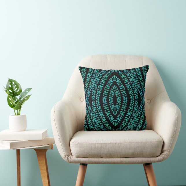 Spring Break Leaves Turquoise Coloured Art Design Cushion (Chair)