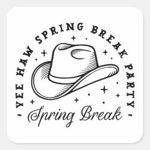 Spring break party cowboy hat funny square sticker