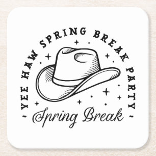 Spring break party cowboy hat square paper coaster