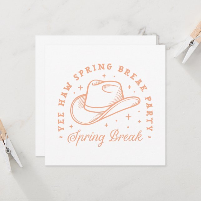 Spring break party cowgirl theme peach colour invitation (Front/Back In Situ)