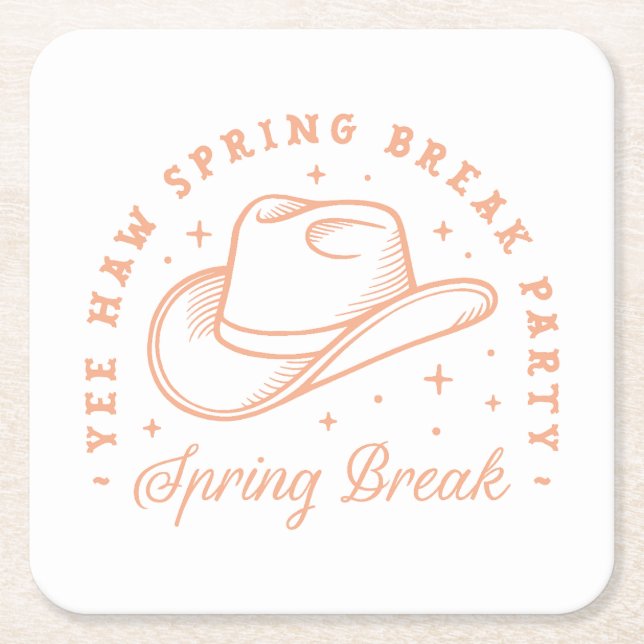 Spring break party cowgirl theme peach colour square paper coaster (Front)