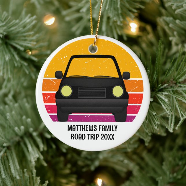 Spring Break Road Trip Sunset Custom Christmas Ceramic Ornament (Tree)