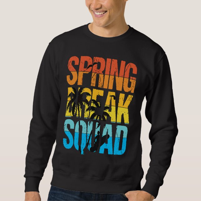 Spring Break Squad Beach Surfer Palm Tree Artwork Sweatshirt (Front)