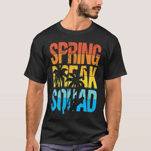 Spring Break Squad Beach Surfer Palm Tree Artwork T-Shirt (Front)