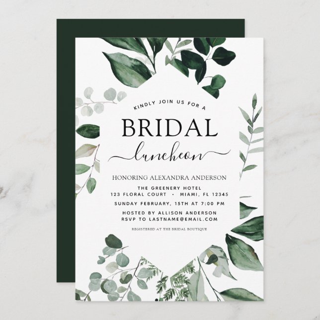 Spring Bridal Shower Luncheon Greenery Invitation (Front/Back)