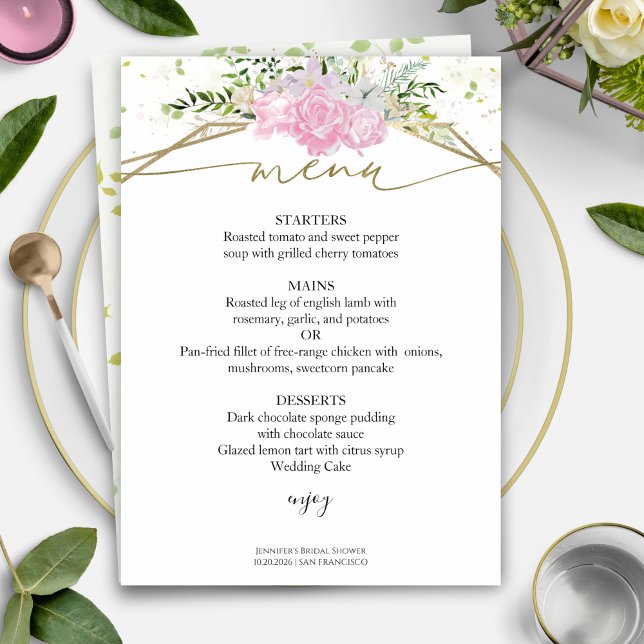 Spring Bridal Shower Menu Card Gilded Wildflower (Creator Uploaded)