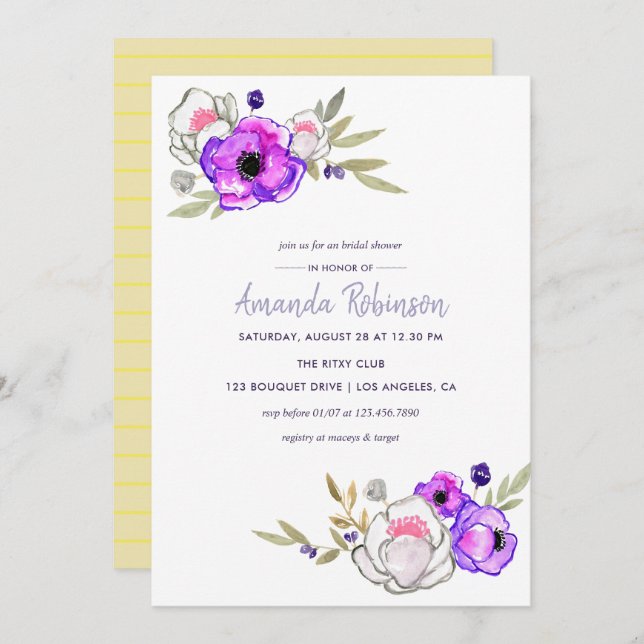 Spring Bridal Shower watercolor floral Invitation (Front/Back)