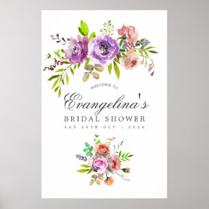 Spring Bridal Shower Watercolor Floral Welcome Poster