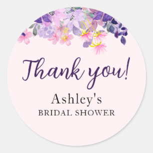Spring Bridal shower with wildflowers Purple Colou Classic Round Sticker
