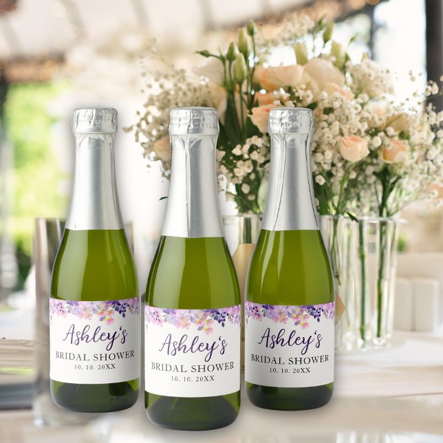 Spring Bridal shower with wildflowers Purple  Sparkling Wine Label (Creator Uploaded)